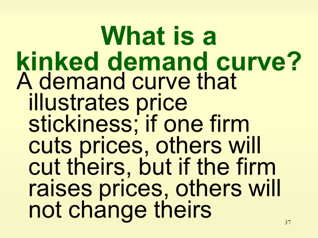 37 What is a kinked demand curve? A demand curve that illustrates price stickiness;